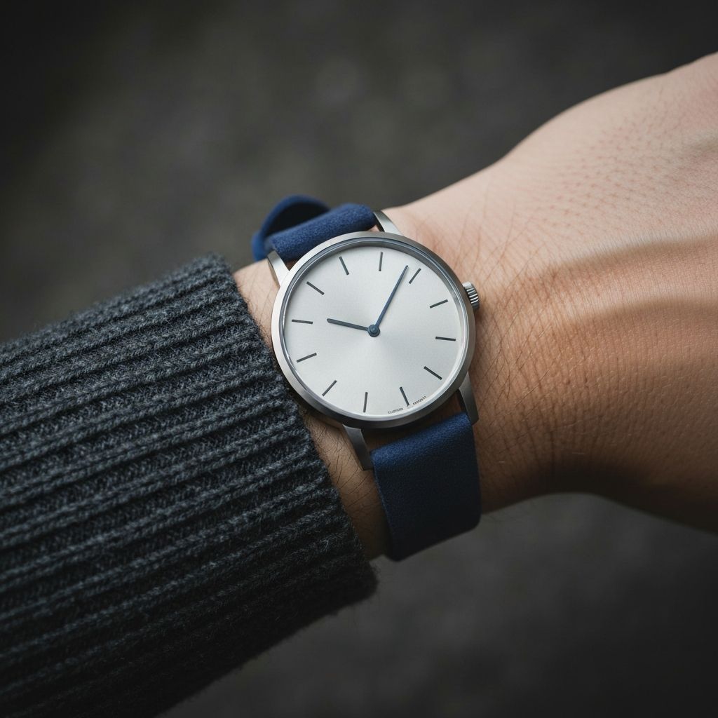 Slim watch on a navy suede strap