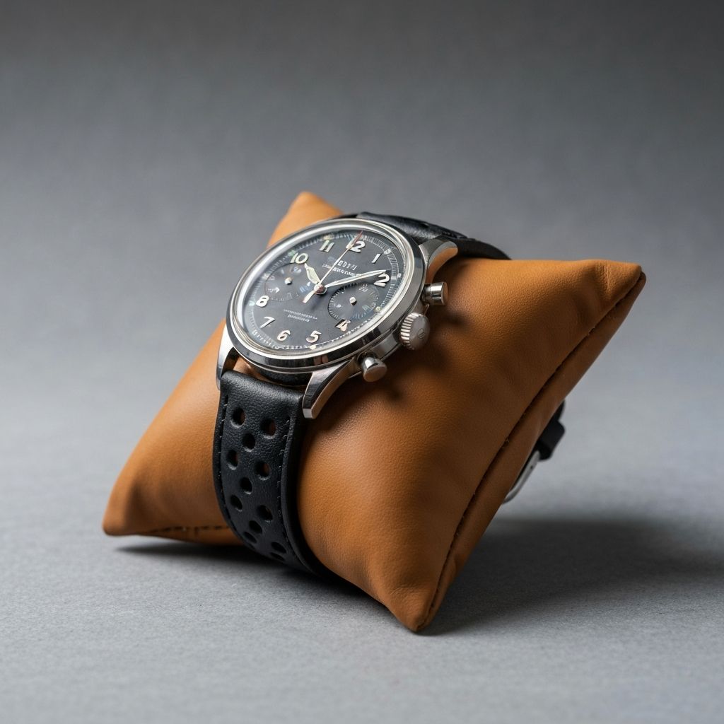 Vintage chronograph on a black rally racing strap